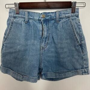 American Eagle Outfitters Denim Mom Shorts Pleat Front Cuffed Size 00 90s Retro